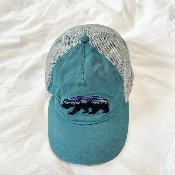 Patagonia Hat Cap Snapback Blue Fitz Roy Bear Mesh Outdoor Fishing Run - Picture 1 of 4